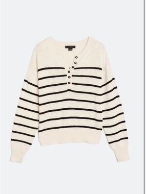 Sanctuary Cream and Black Striped Button Henley Sweater